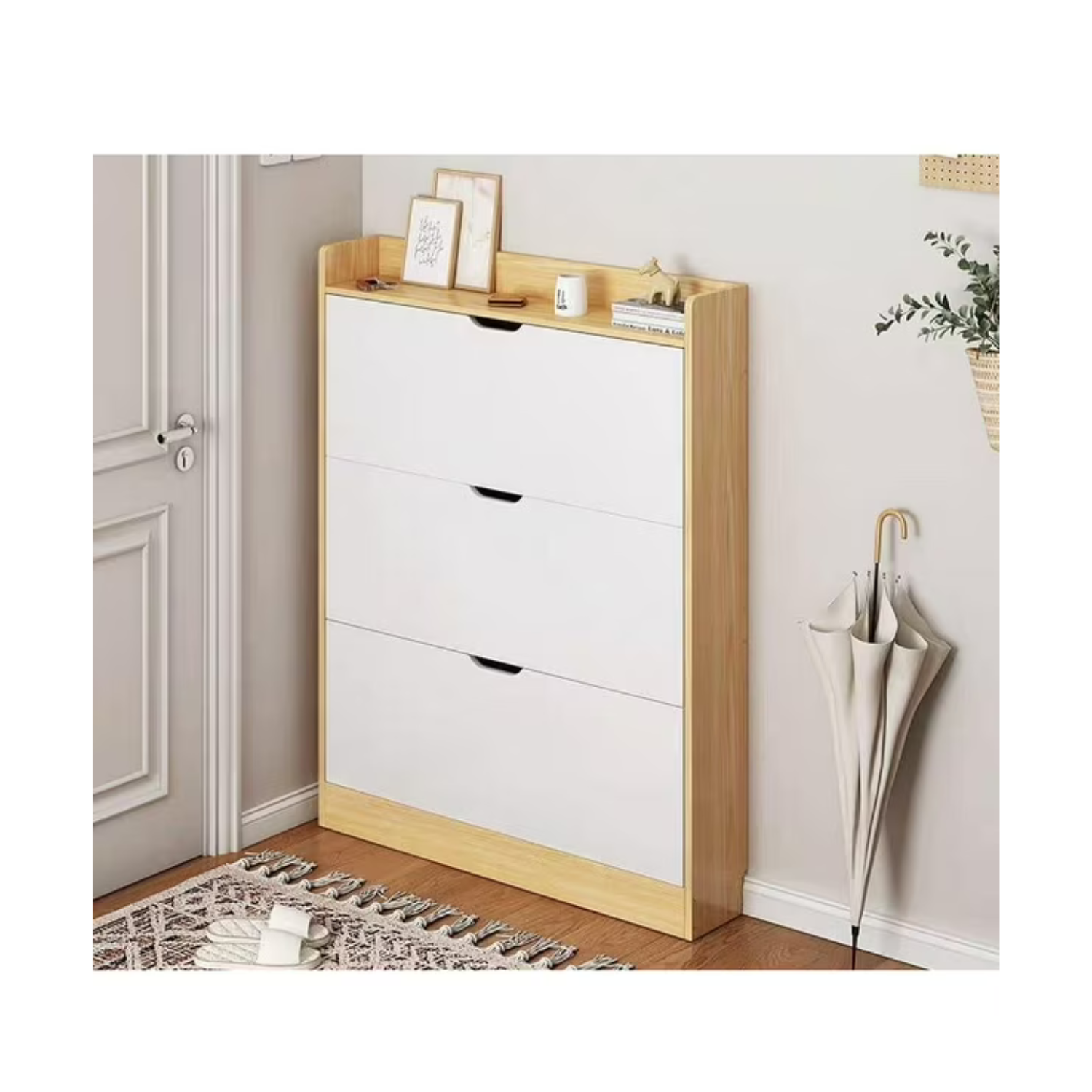 Zapatero Organizador De Entrada Moderno Blanco con cafe-2