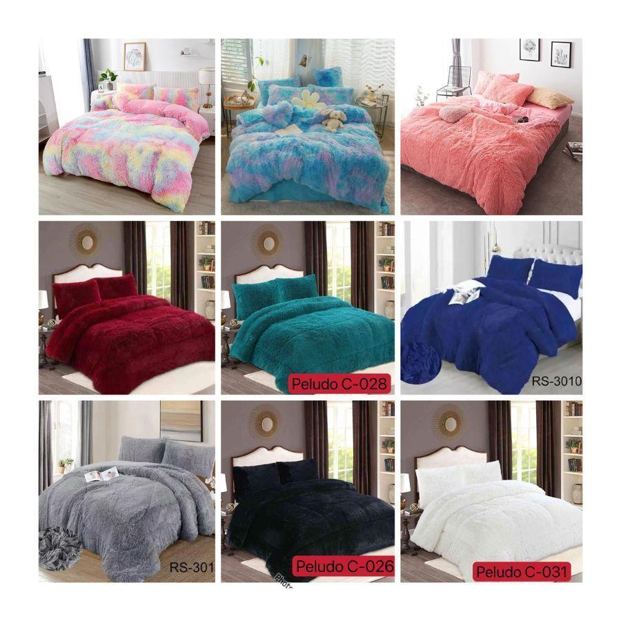 Cobertor Cubrecama Grueso Peludo Con Chiporro Plaza y Media Gris-1