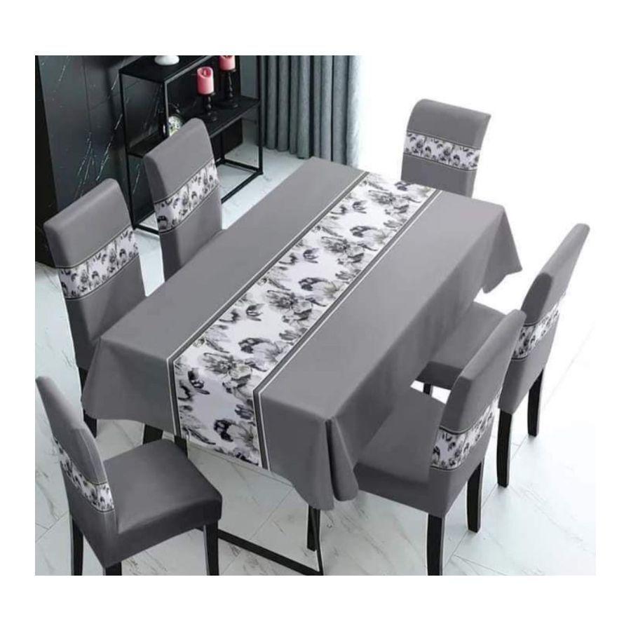 Set de 7 Piezas Mantel y Fundas para Sillas Gris-0