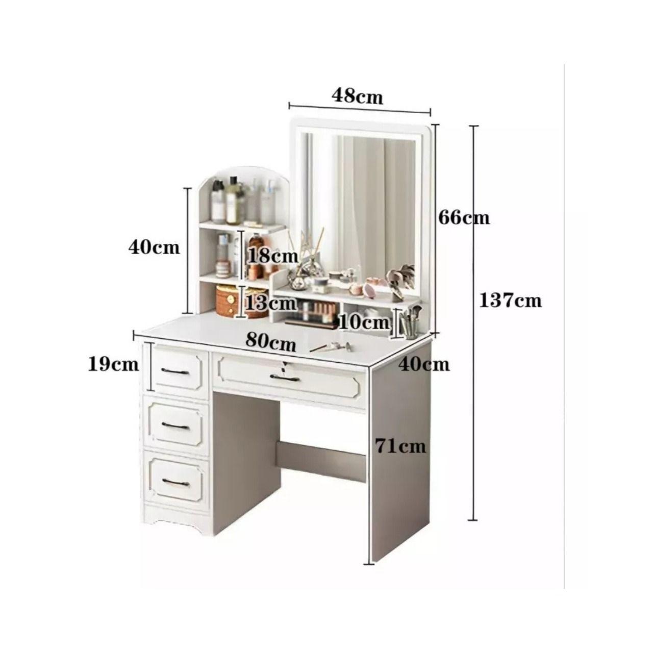 Mesa Tocador De Madera Con Espejo Led y Banco 137x80x40cm-3