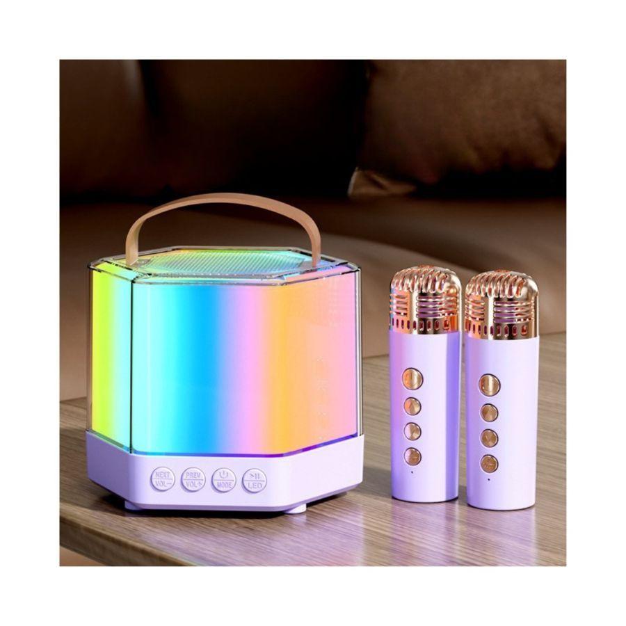 Mini Parlante Karaoke Luz Led con 2 Micrófono Portátiles-3