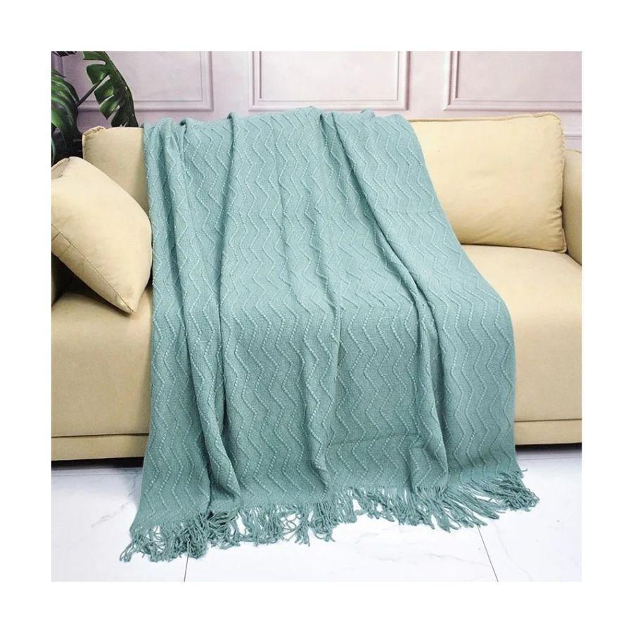 Manta Suave Invierno Sofá Dormitorio Diseño Ondas Decorativa Turquesa-1