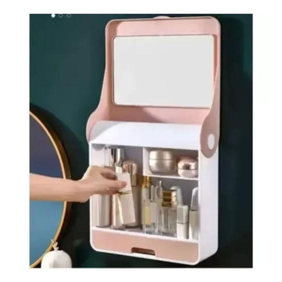 Organizador de Cosméticos con Espejo Rosado-2