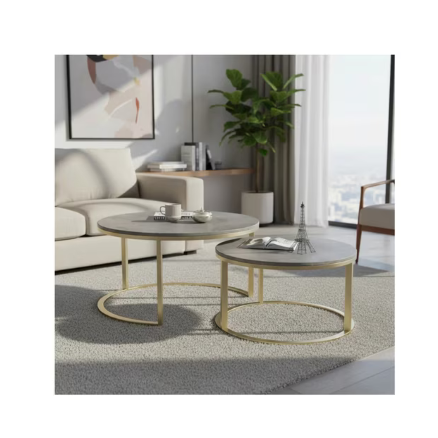 Mesa De Centro Auxiliar Doble Melamina 70x50cm 34x40cm GRIS-0