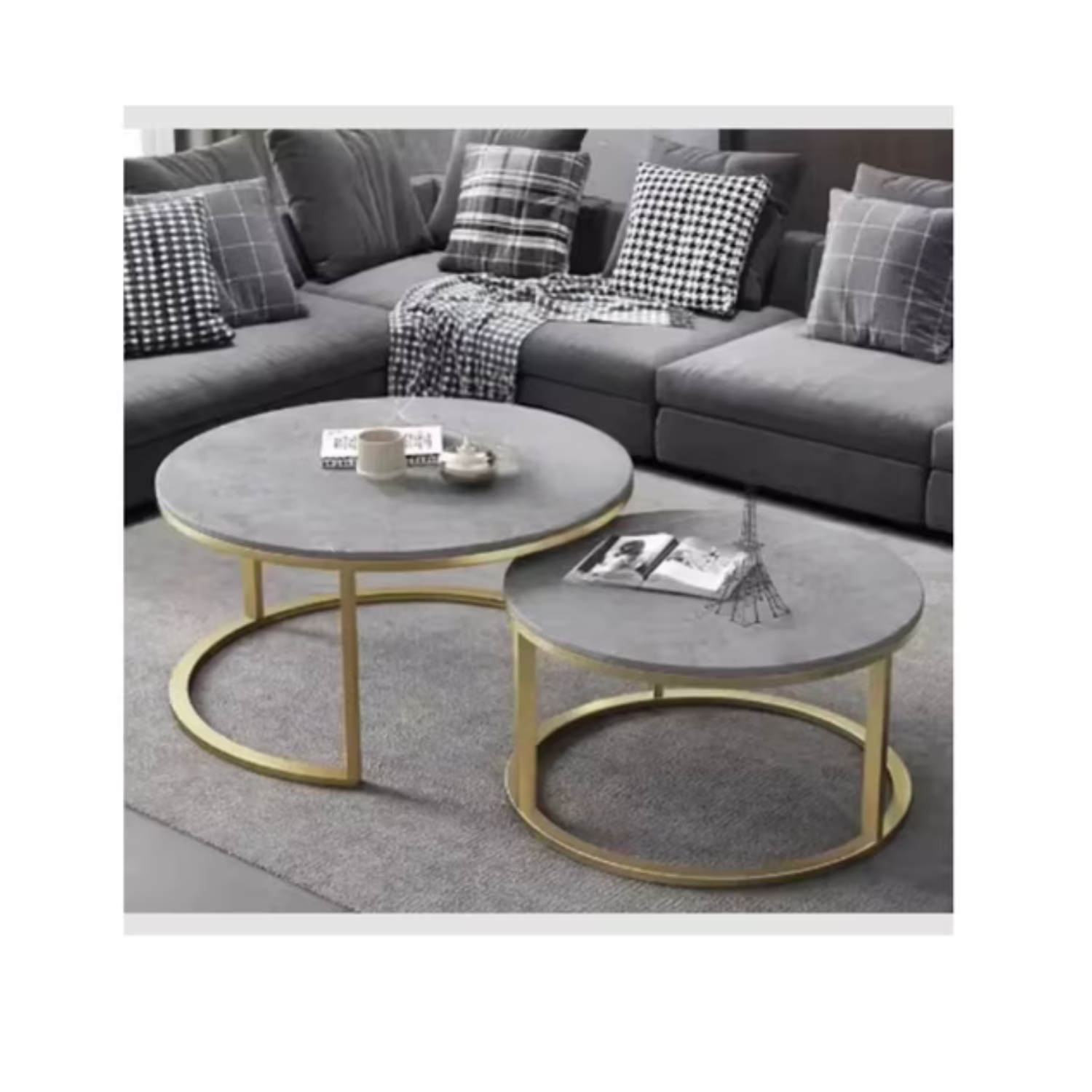 Mesa De Centro Auxiliar Doble Melamina 70x50cm 34x40cm GRIS-1