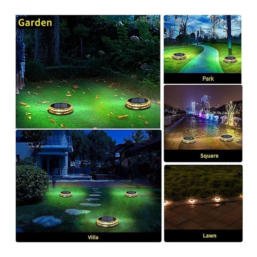 Lampara Disco Solar Impermeable Estaca Jardin Luz Calida-4
