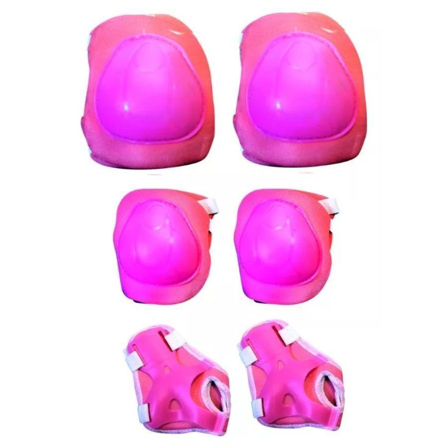 Set Codera Muñequera Rodillera  Protectores Bici Patines Color Rosa-0