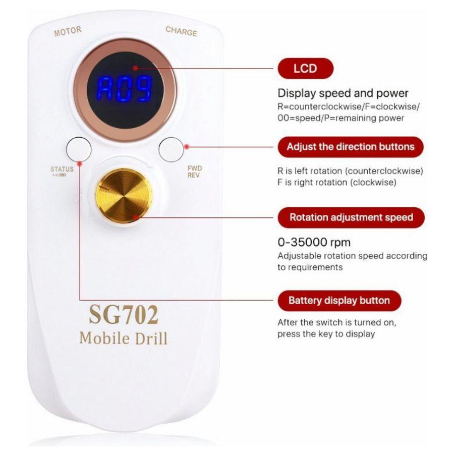 Torno Eléctrico Para Uñas Manicure Pedicure Inalambrico 36w-2