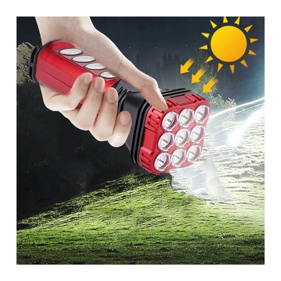Linterna Solar Recargable Led Iluminacion Multifuncional Roja-3