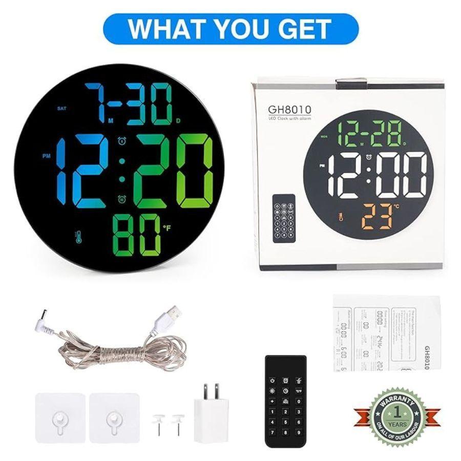 Reloj De Pared Digital Redondo Led Grande Control Remoto 9p-1