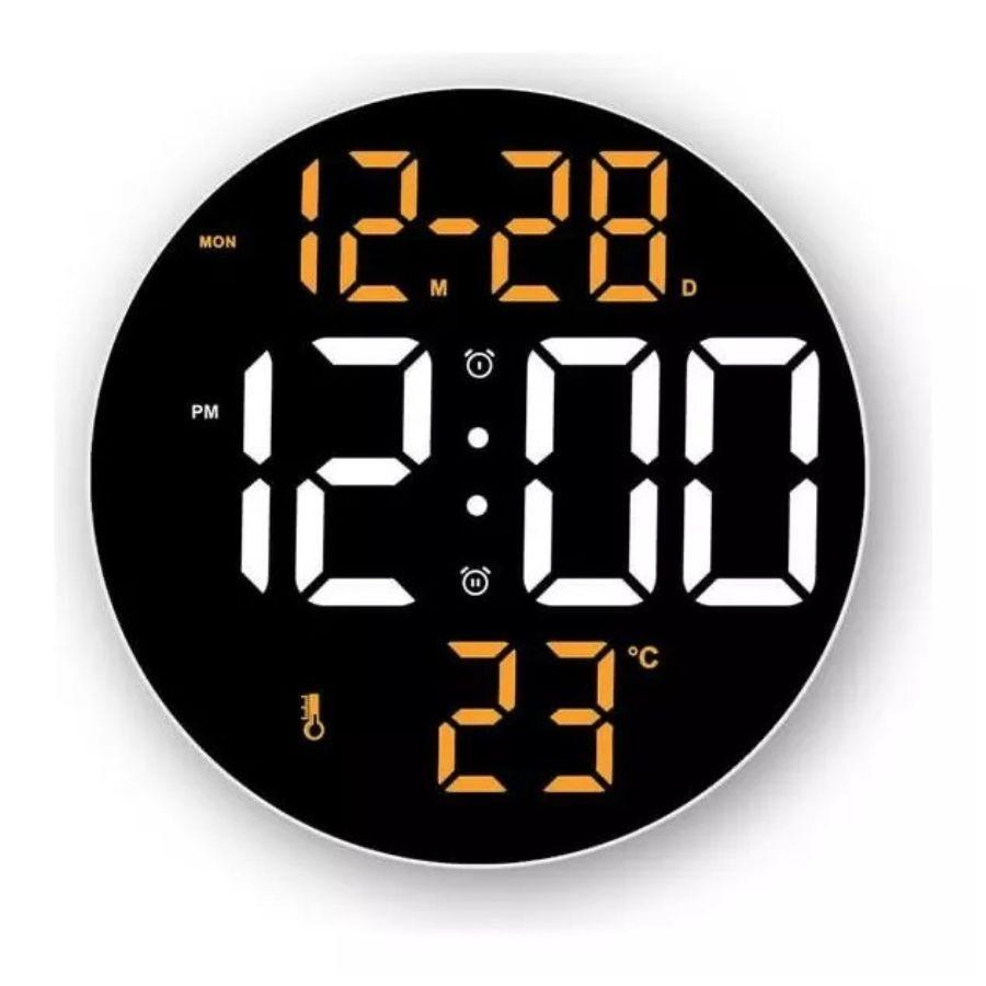 Reloj De Pared Digital Redondo Led Grande Control Remoto 9p-3