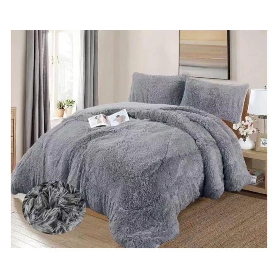 Cobertor Cubrecama Grueso Peludo Con Chiporro King Gris-0