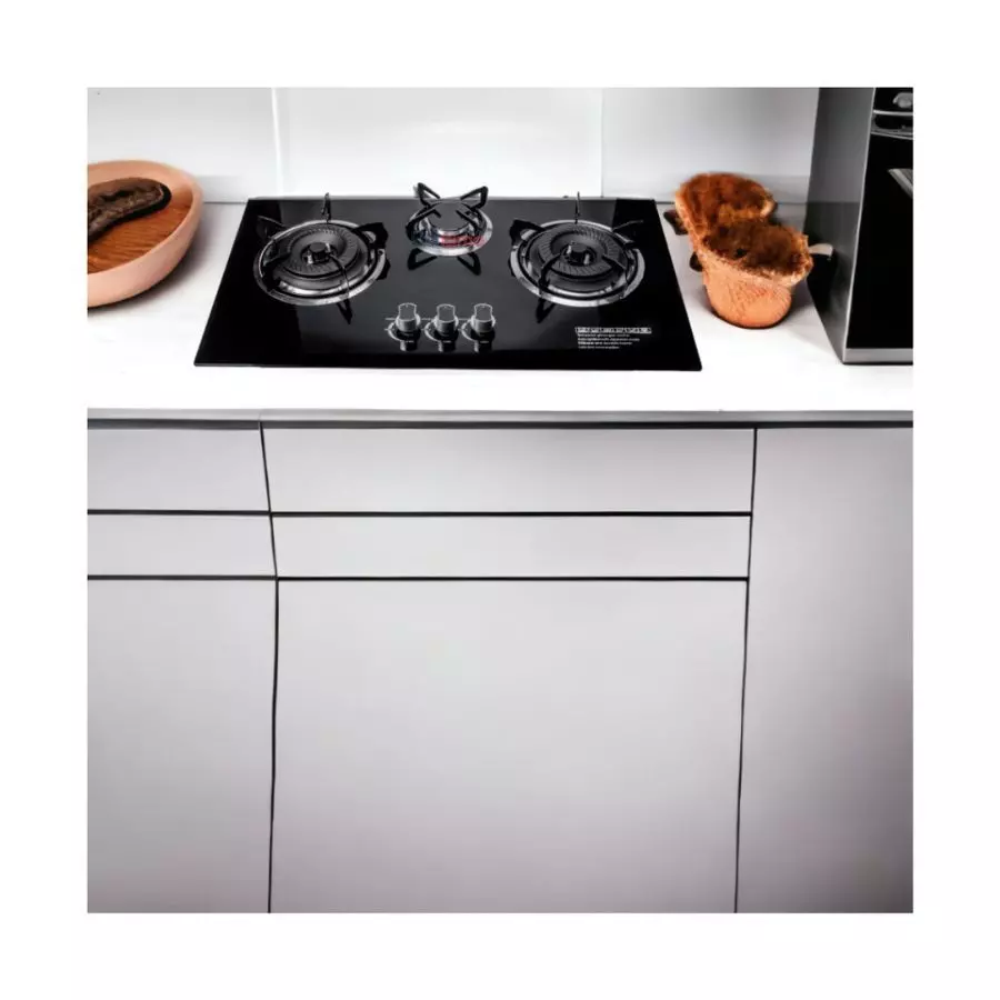 Cocina Encimera A Gas Placa Vidrio Templado 3 Platos-1