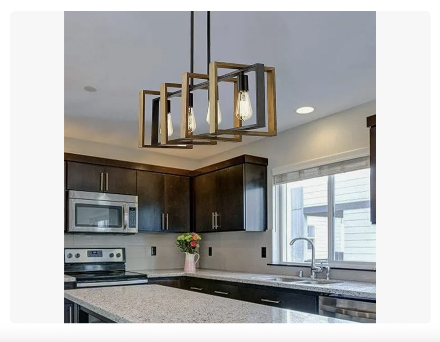 Lampara Luces Colgante De Techo Madera Iluminacion Cocina 4 Focos-2