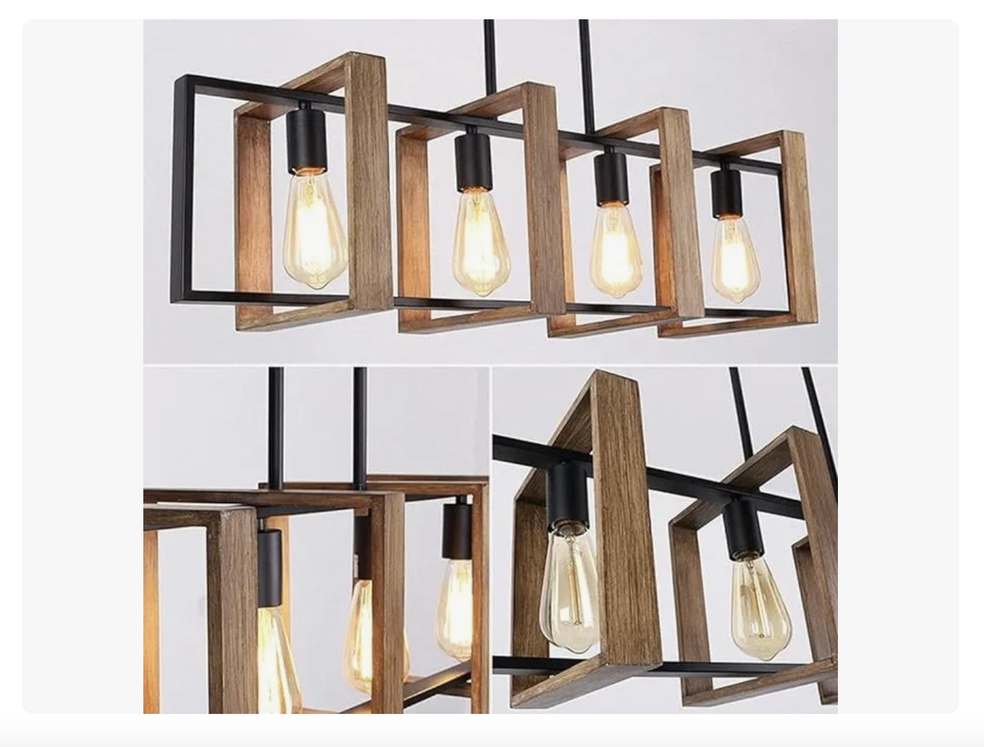 Lampara Luces Colgante De Techo Madera Iluminacion Cocina 4 Focos-3