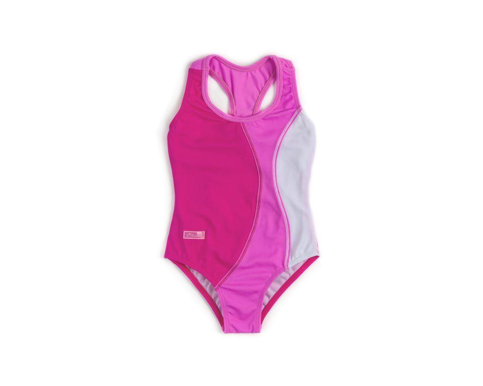 Traje de Baño 1 Pieza Tricolor Fucsia Lycra-0