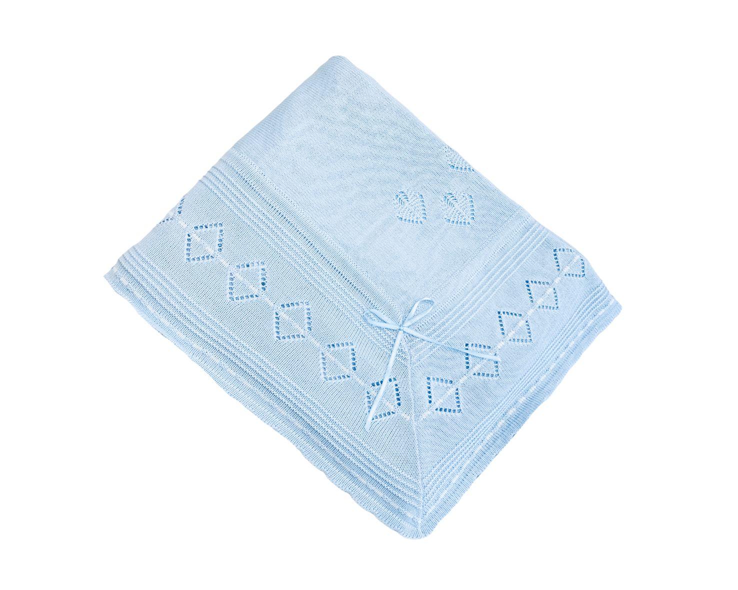 Manta Tejida Baby Leaves Celeste Algodón Peruano-0