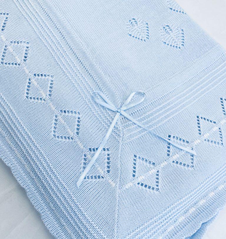 Manta Tejida Baby Leaves Celeste Algodón Peruano-1