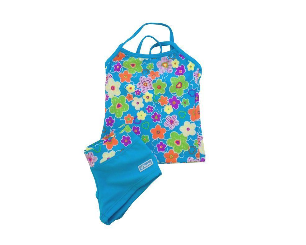 Tankini Flores 2 Piezas Celeste Lycra-0