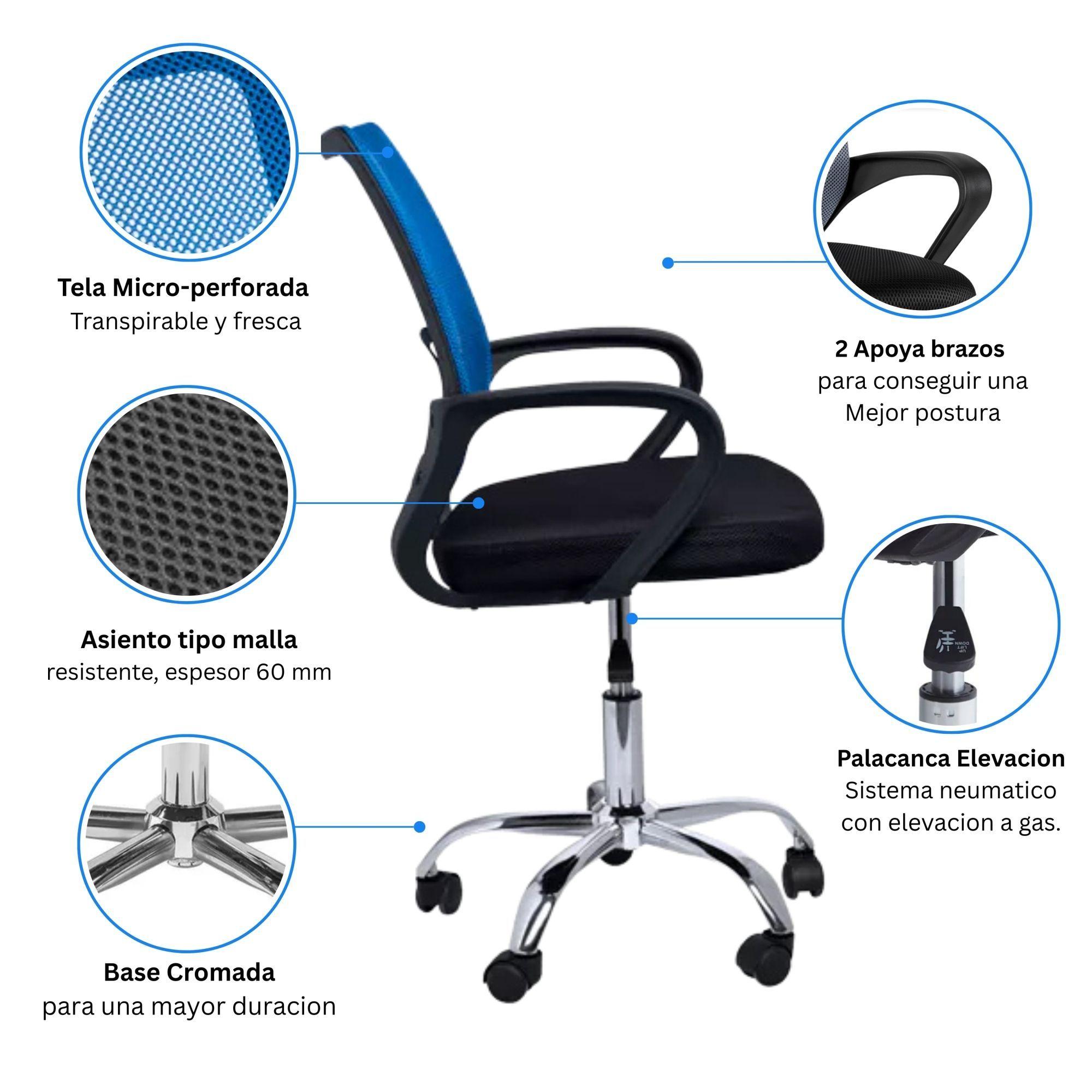 Combo 1 Escritorio Avellana + Silla New York Negra y Azul-4