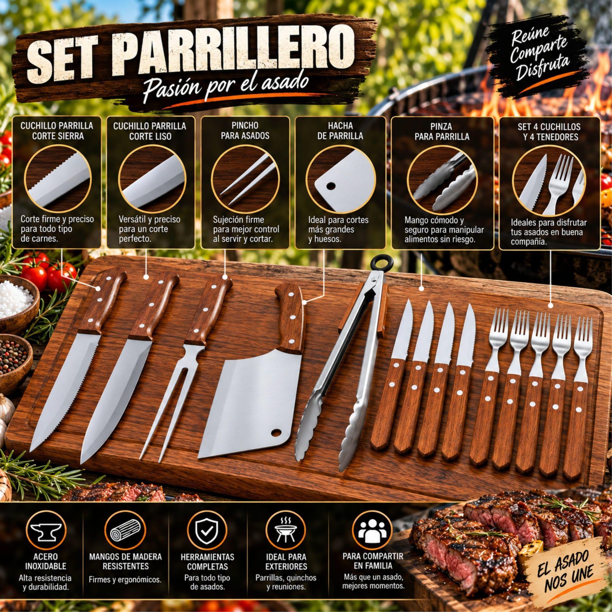Set Parrilla 13 Piezas Acero Inoxidable Arthome PAR42-8