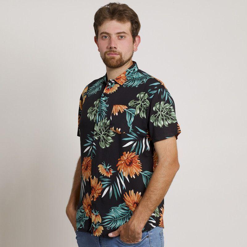 CAMISA HOMBRE MANGA CORTA HAWAIANA NEGRA-2