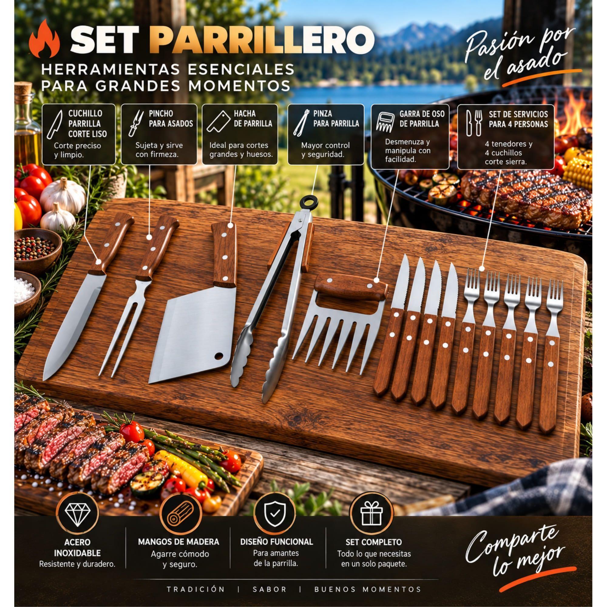 Set Parrilla 13 Piezas Acero Inoxidable Arthome PAR44-8