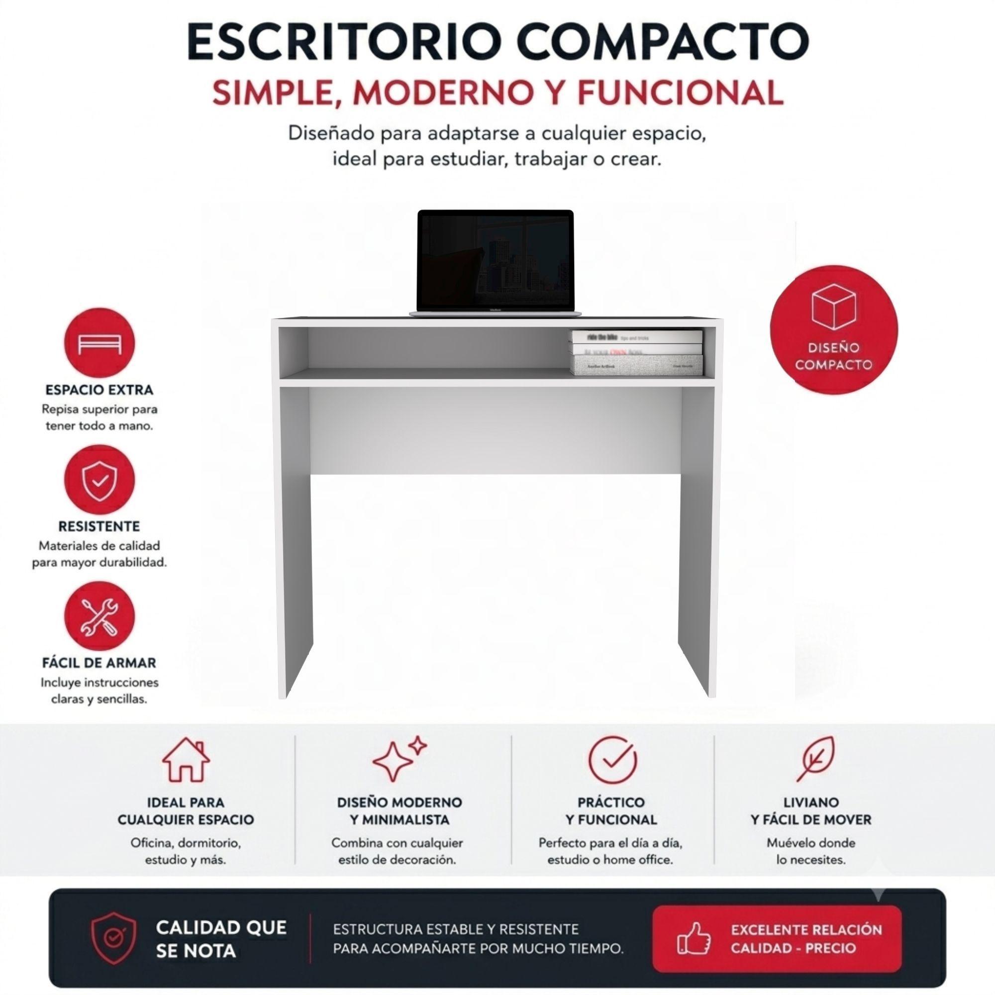 Combo Oficina 1 Escritorio Blanco + Silla New York Negra y Roja-2