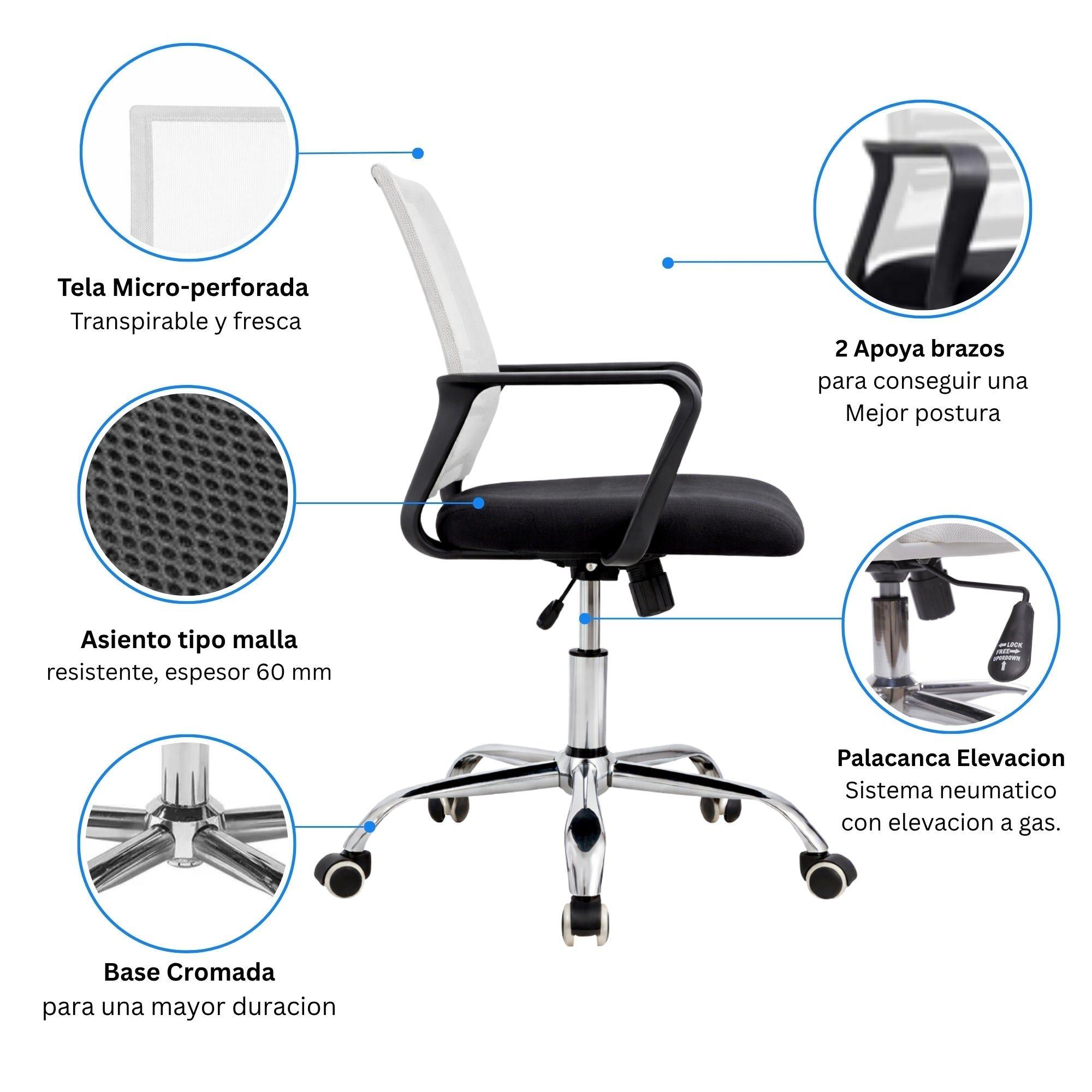 Silla de Oficina Negra y Blanca Ergonómica Ajustable Santiago-1
