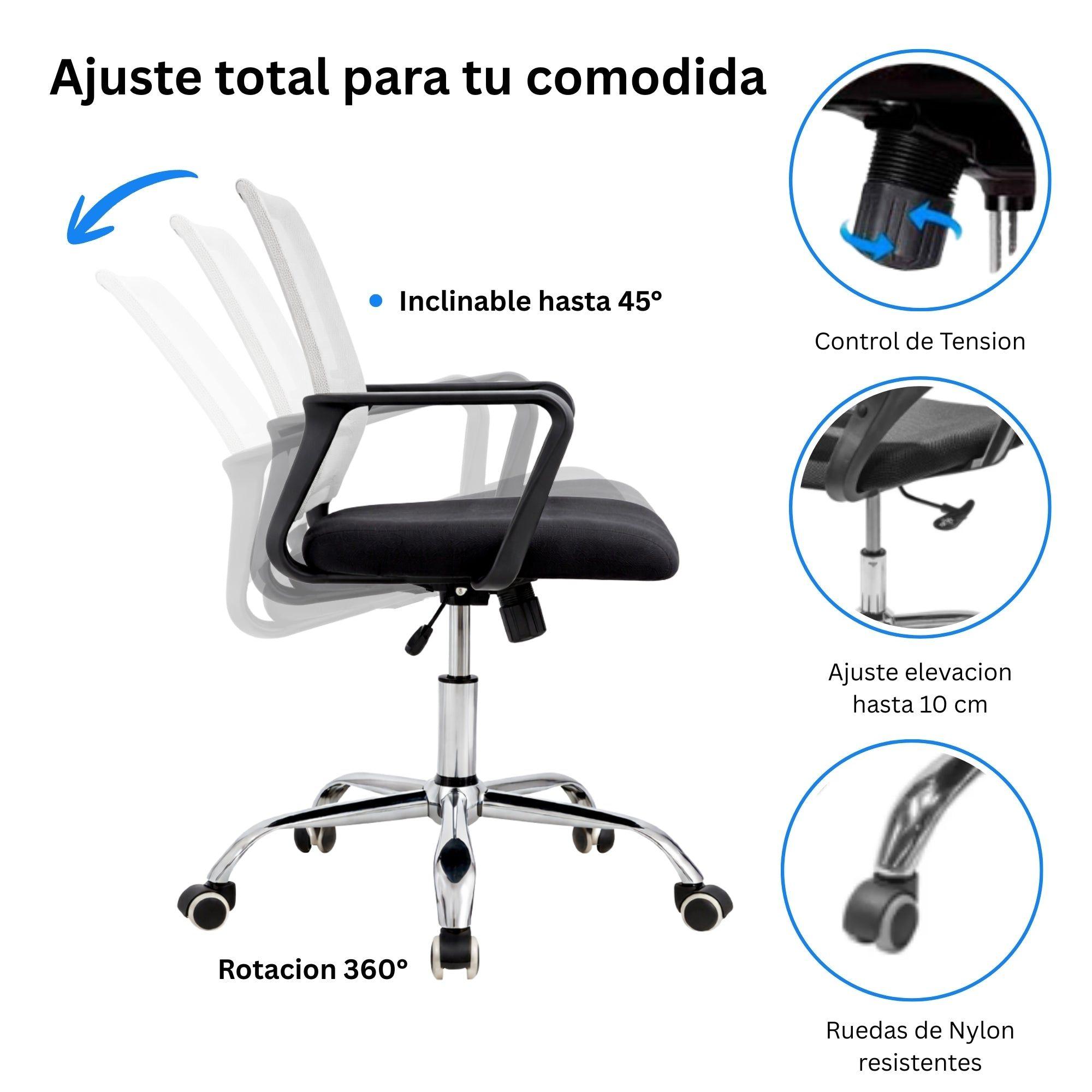 Silla de Oficina Negra y Blanca Ergonómica Ajustable Santiago-2