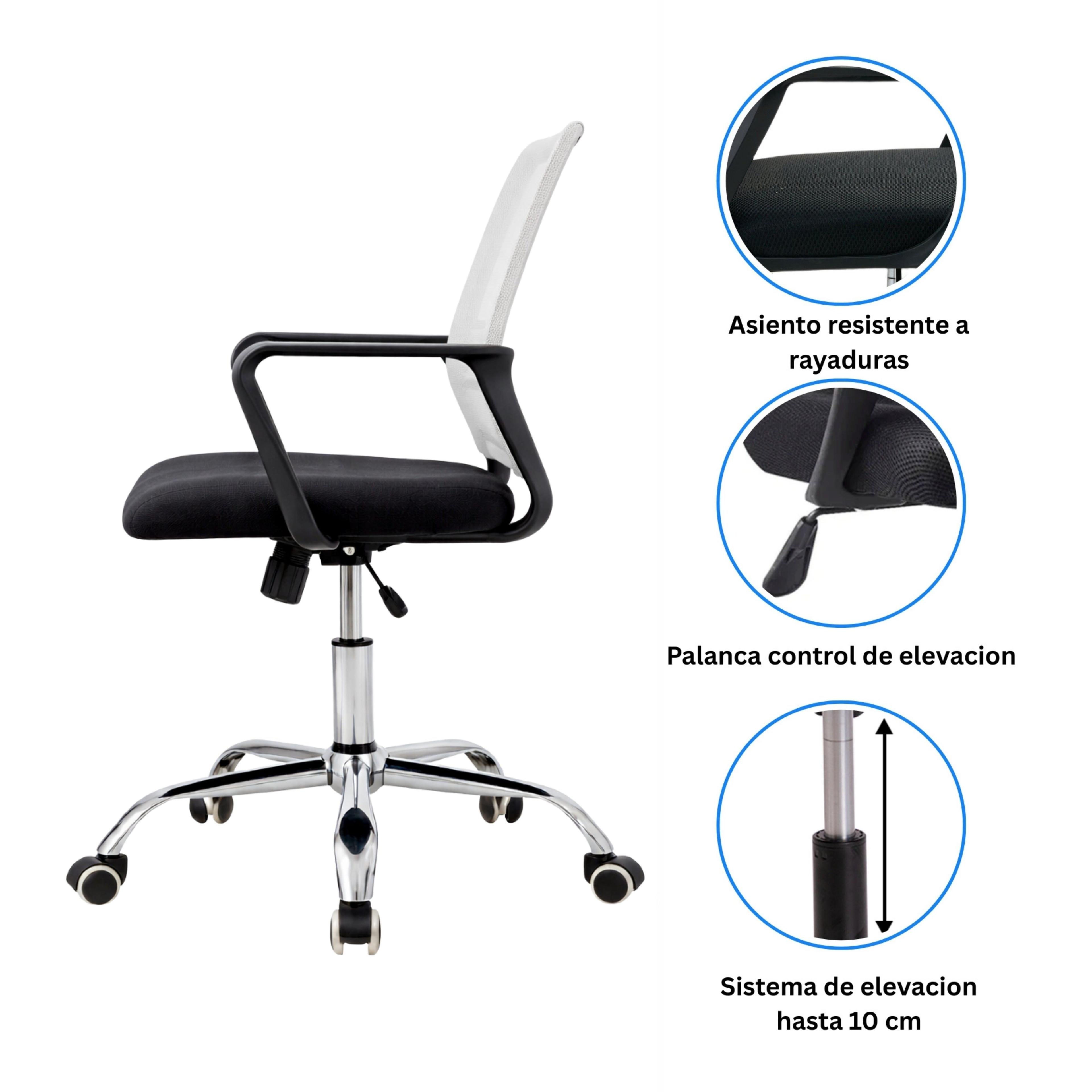Silla de Oficina Negra y Blanca Ergonómica Ajustable Santiago-3