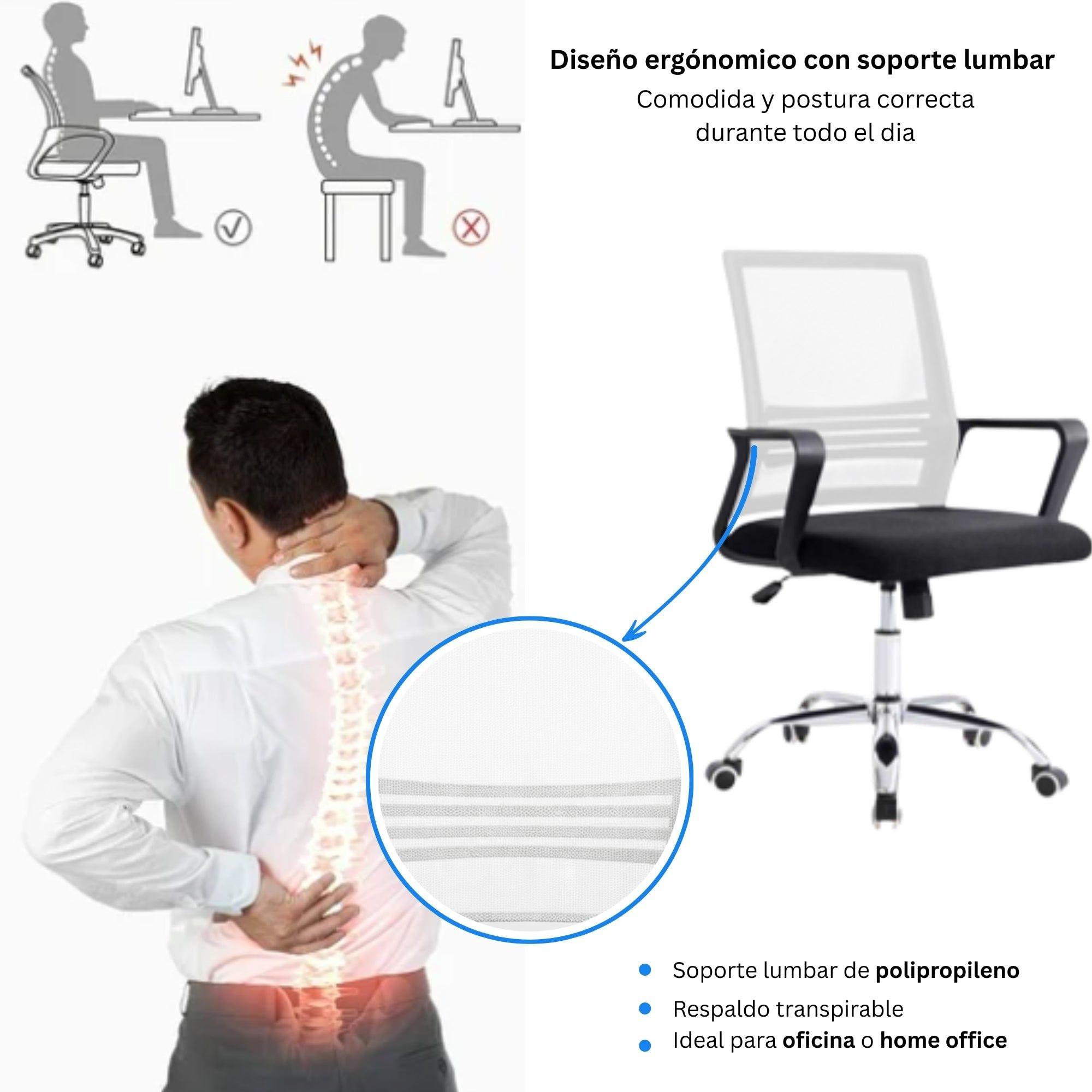 Silla de Oficina Negra y Blanca Ergonómica Ajustable Santiago-4