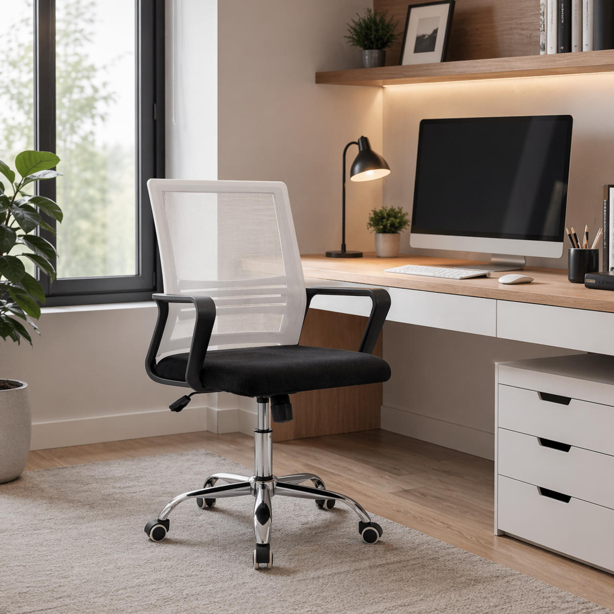 Silla de Oficina Negra y Blanca Ergonómica Ajustable Santiago-9
