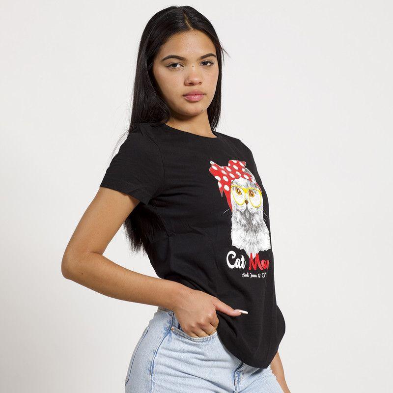 POLERA MANGA CORTA NEGRA ESTAMPADO GATITA-3