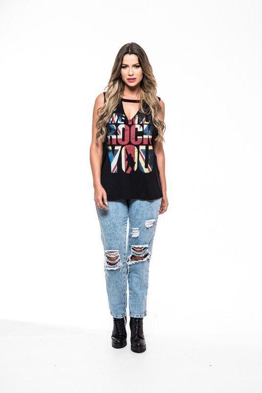 Pack 2 Poleras, Manga Corta y Choker Sin Manga Rock Caviar 7-2