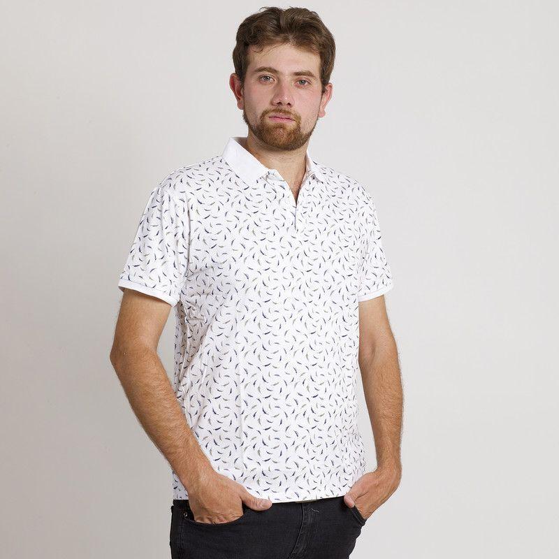 POLERA HOMBRE MC CUELLO POLO BLANCA / PLUMAS-2