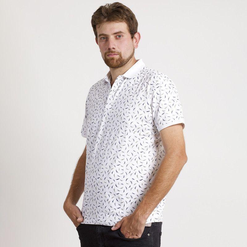 POLERA HOMBRE MC CUELLO POLO BLANCA / PLUMAS-1