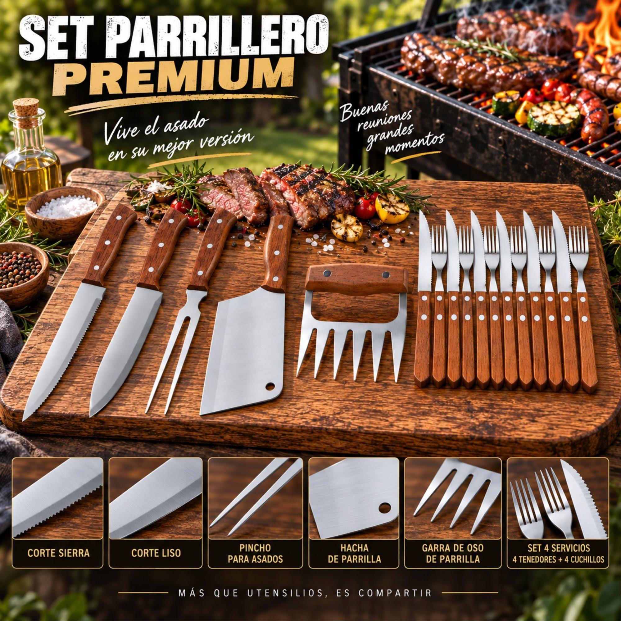 Set Parrillero 13 Piezas Arthome Acero Inoxidable con Hacha y Garra de Oso-8