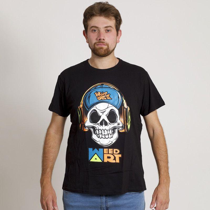 POLERA MANGA CORTA ESTAMPADA NEGRA CALAVERA MUSIC-0