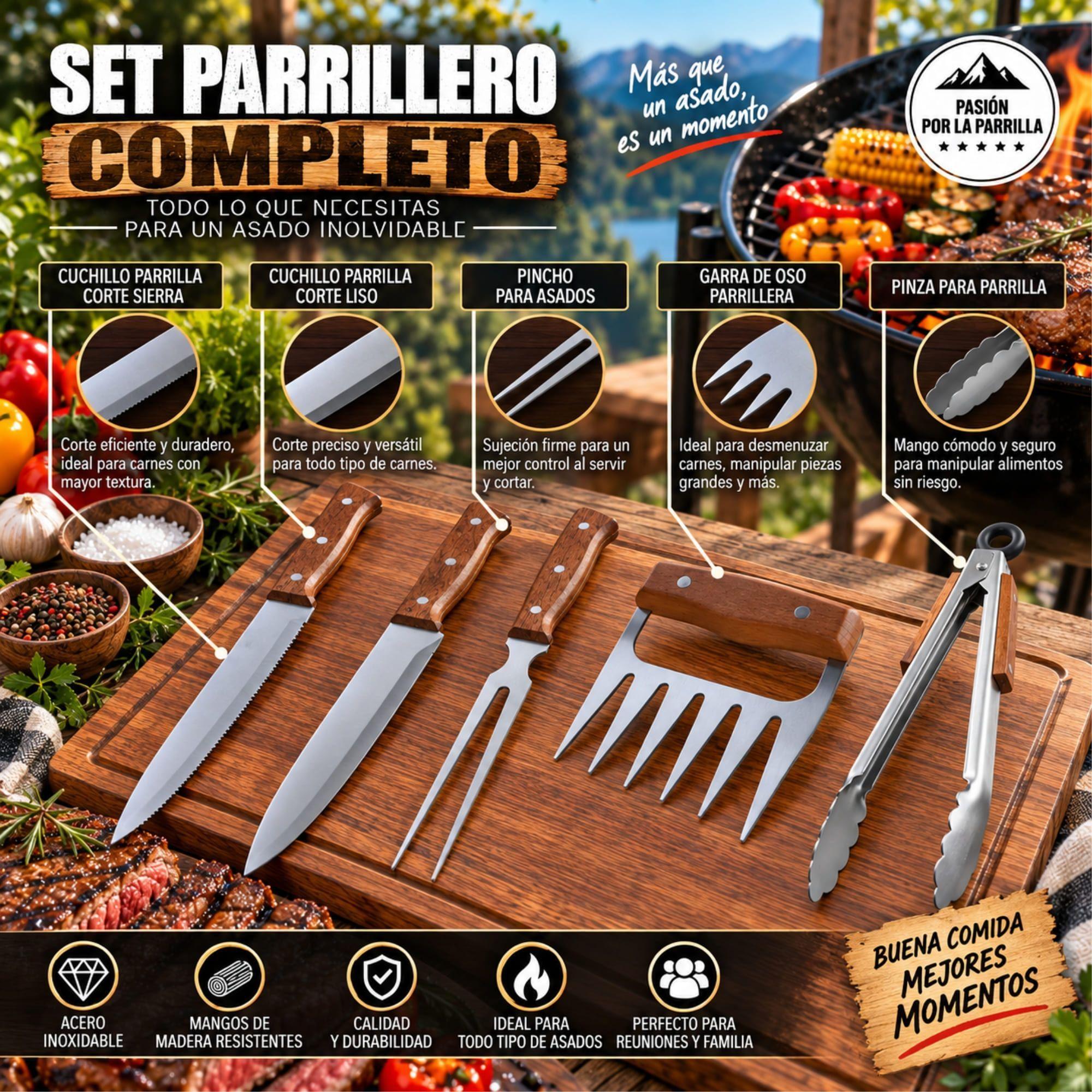 Set Parrilla 5 Piezas Acero Inoxidable Arthome PAR32-5