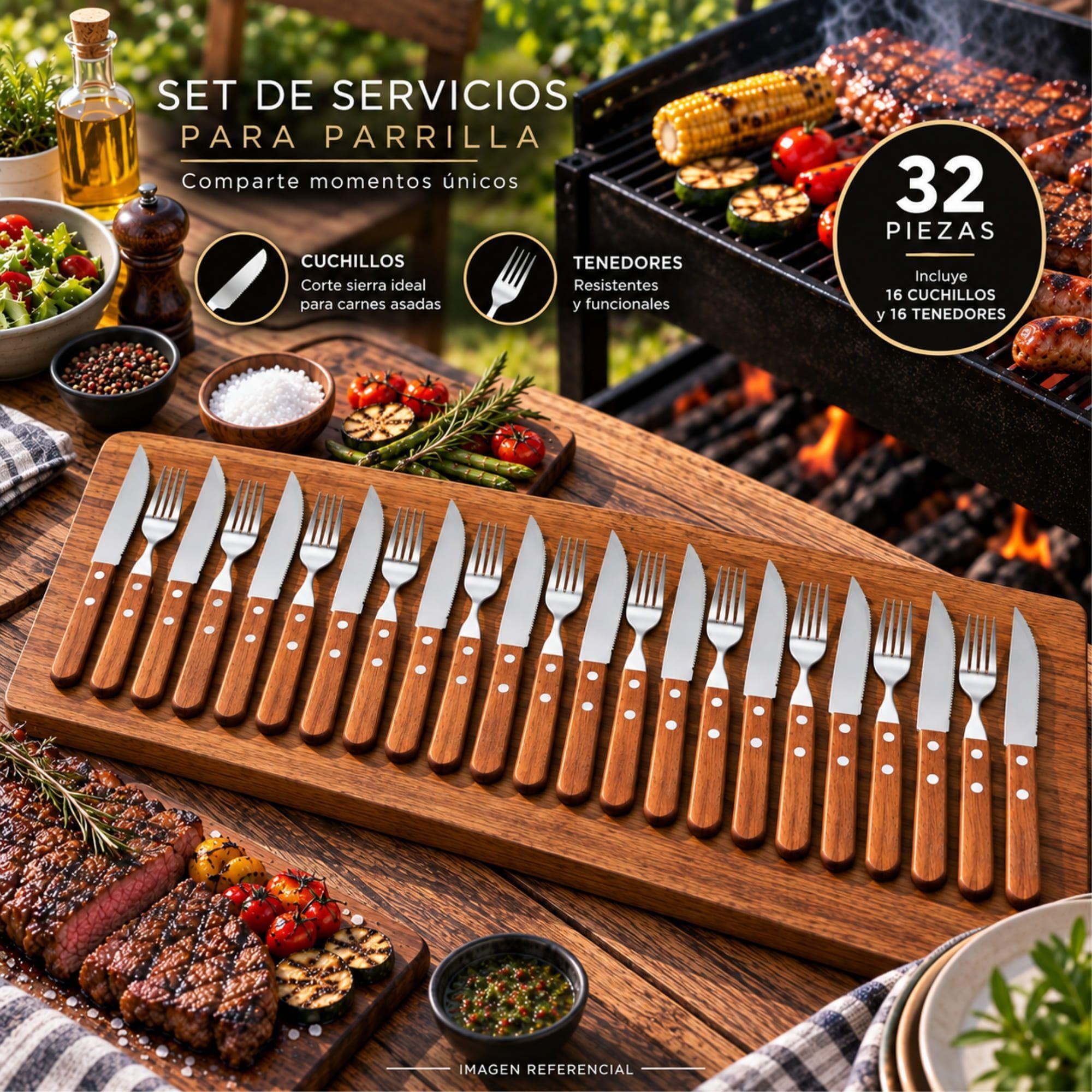 Set Parrilla 32 Piezas Cubiertos Acero Inoxidable Arthome PAR69-5