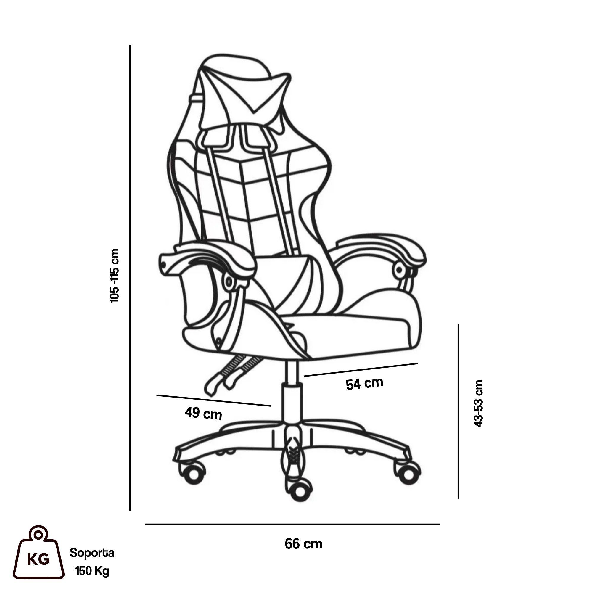 Silla Gamer Tokio Ergonómica Negro y Gris Reclinable Con Cojines-5