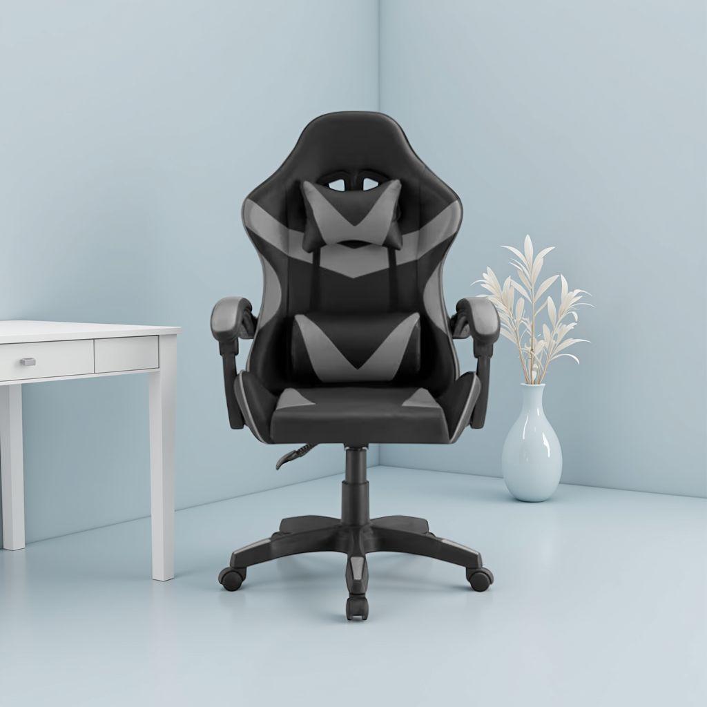 Silla Gamer Tokio Ergonómica Negro y Gris Reclinable Con Cojines-6