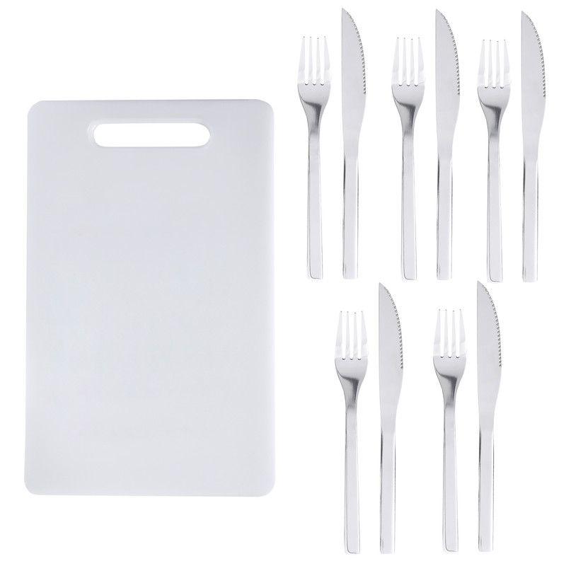 Set Cubiertos 10 Piezas Acero Inoxidable + Tabla Blanca Arthome CUC41-0