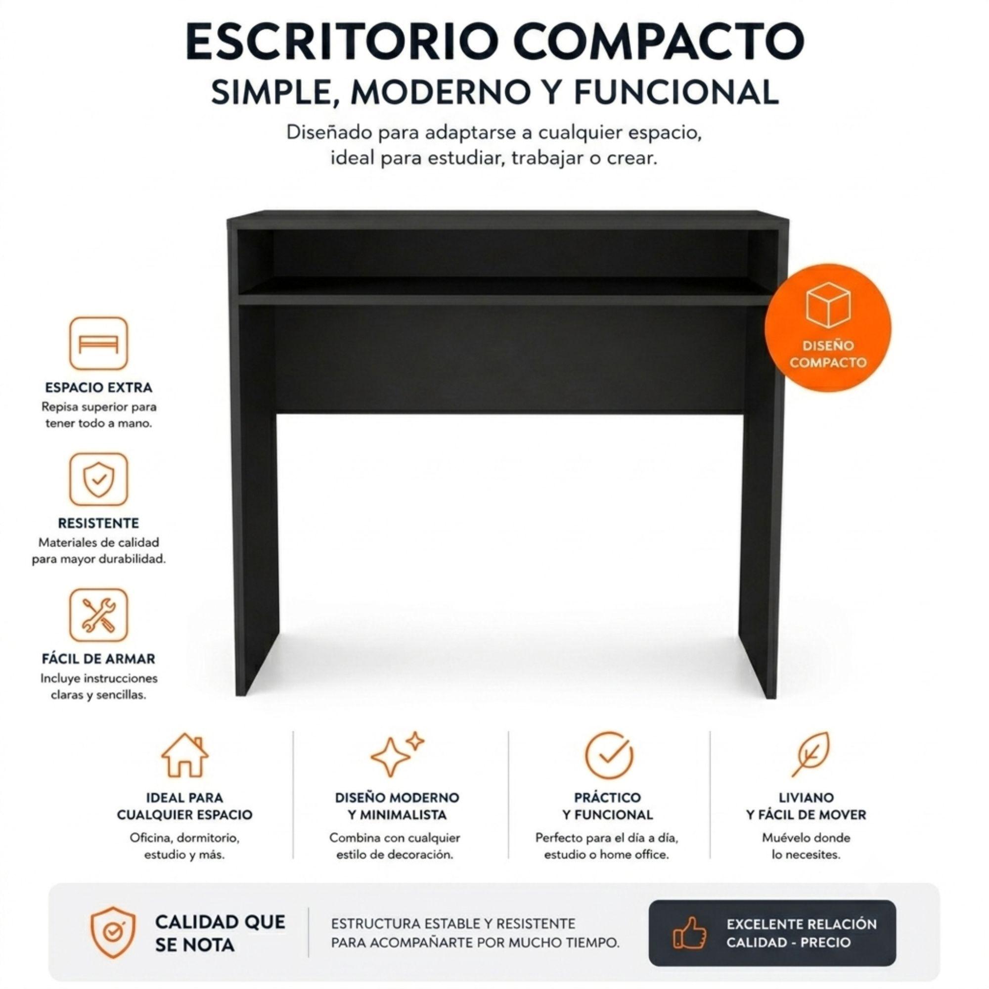 Set Escritorio Wengue Con Silla New York Negra y Naranjo-2