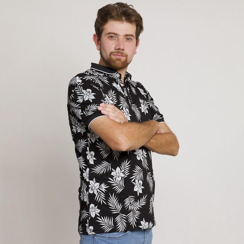 POLERA HOMBRE HAWAIANA MC CUELLO POLO NEGRA-2
