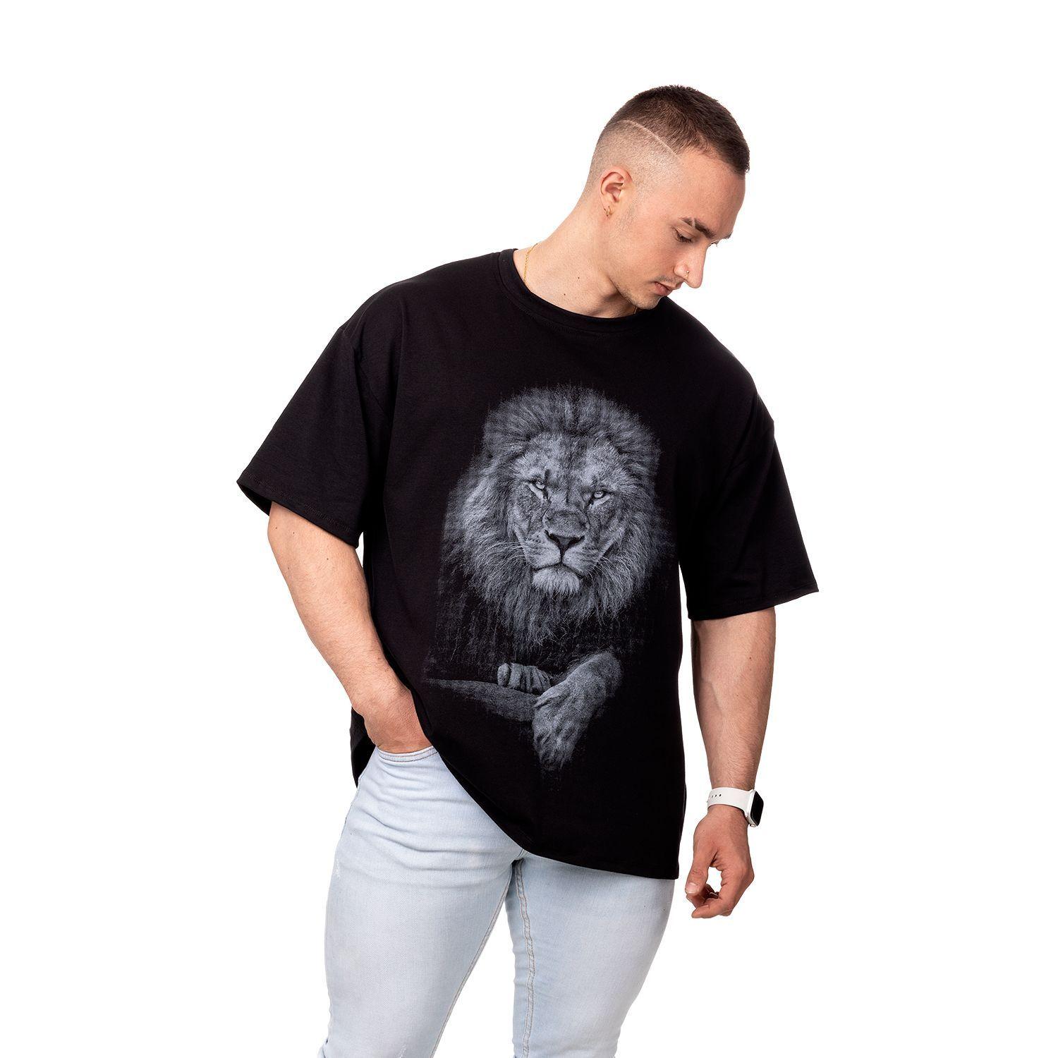 POLERA HOMBRE OVERSIZE ESTAMPADO KING LION NEGRO SIGEL-2