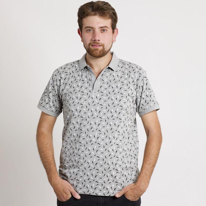 POLERA HOMBRE MC CUELLO POLO GRIS / PLUMAS-0