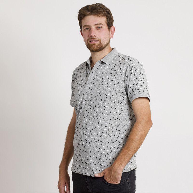 POLERA HOMBRE MC CUELLO POLO GRIS / PLUMAS-1