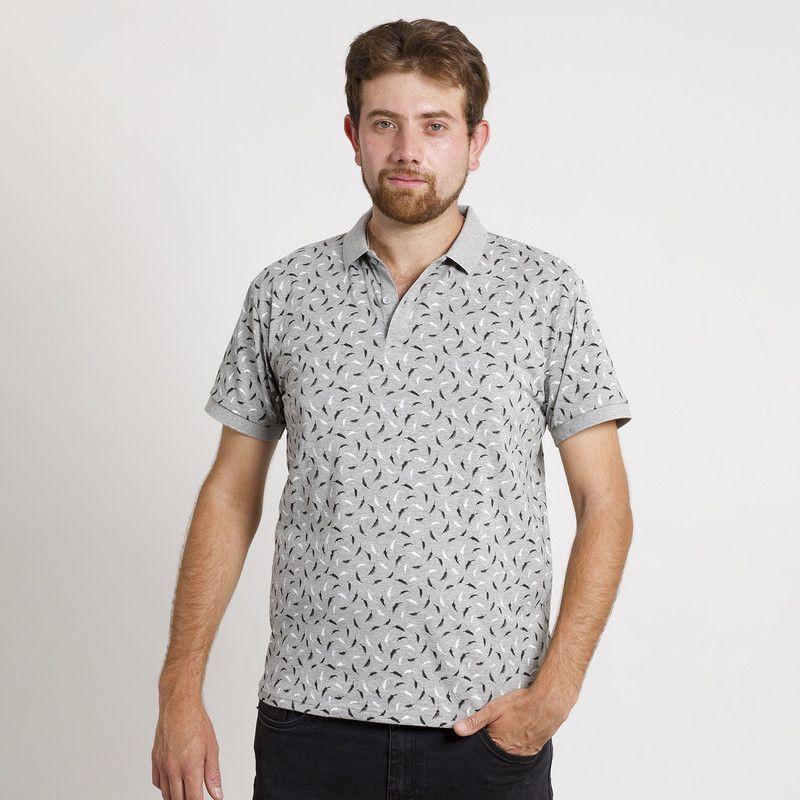 POLERA HOMBRE MC CUELLO POLO GRIS / PLUMAS-2
